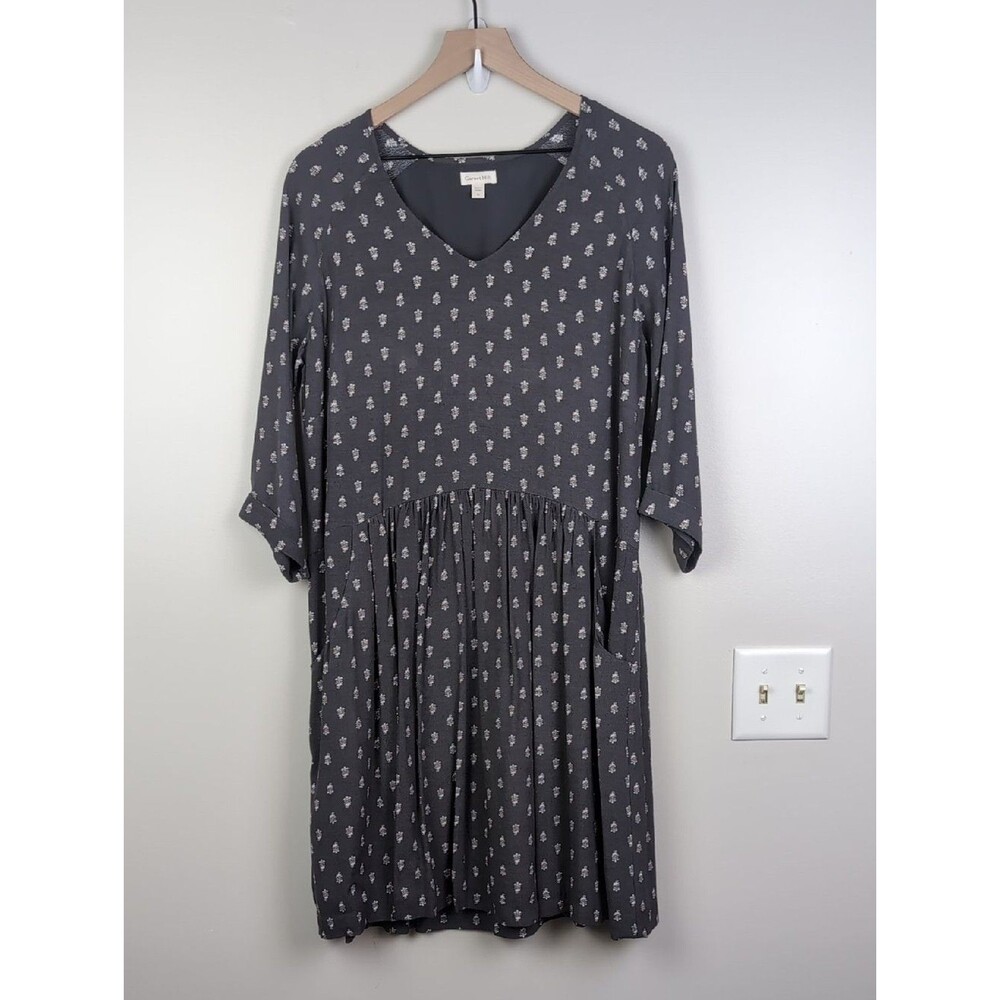 Garnet Hill | Bohemian Pocket Detail Dress | 12 | Gray & White - Picture 2 of 11